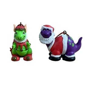 1993 House of Lloyd 2 Christmas Dinosaur Hanging Ornaments Vintage Collectibles